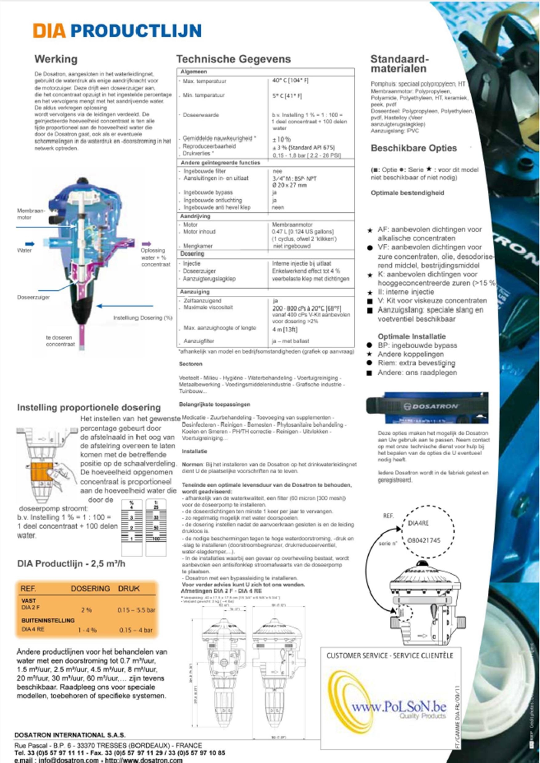 Dosatron DIA membraanpomp  2,5m³ - 1% tot 4%