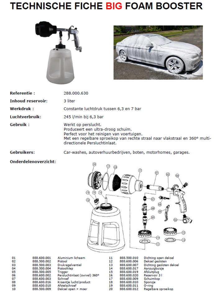 Resevoir voor Foam Booster 3L (Nieuwe versie!)
